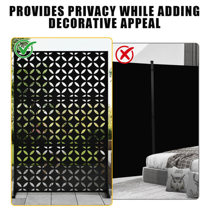 72" h × 47" w Outdoor Privacy Screen, Laser Cut Metal Garden Divider Panel with Tropical Leaf Design, Freestanding Weatherproof Privacy Fence for Patio Deck Backyard Balcony