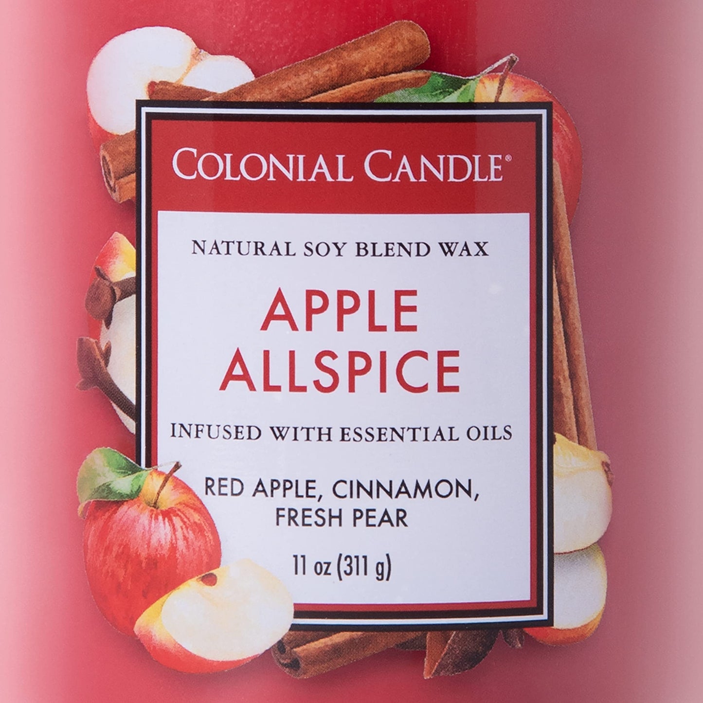 Colonial Candle Apple Allspice Scented Jar Candle, Classic Cylinders Collection, 2 Wick, Red, 11 oz - Up to 80 Hours Burn