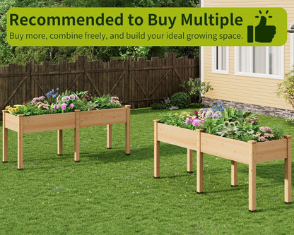 ZIENLIFE Wood Raised Garden Bed, 72x24x30in Elevated Wooden Planter Box with Legs Standing Growing Bed for Backyard, Patio, Balcony with Bed Liner, 200 Pound Capacity 2PCS