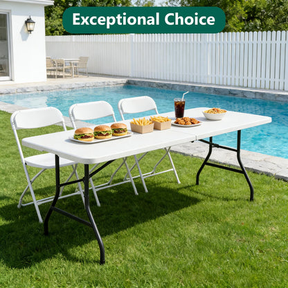 MAKE CHANGES 2 Pack 6ft Folding Table, Foldable Picnic Table Portable Table for Indoor Outdoor Use Heavy Duty Plastic Table Camping Table with Carry Handle for Party, BBQ, White