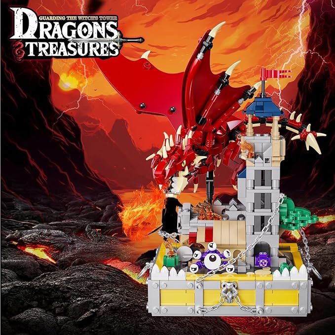 WINNER SPACE Medieval Dragons Castle Building Sets Guarding Dice Tower Kits Red Dragon Medieval Castle Sets Toys for Ages 8-13 Dragon Model Decor Idea Gifts for Boys Kids Adult Fans (927 Pcs)