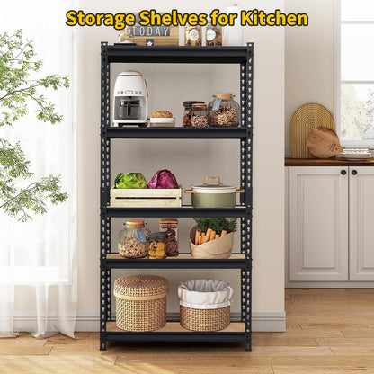 5-Tier Metal Adjustable Storage Shelving Unit, 2000 LBS Heavy-Duty Garage Shelve, 48'' x 24'' x 72'' Shelf Organizer for Garage, Kitchen, Bathroom Laundry, Closet (Black)