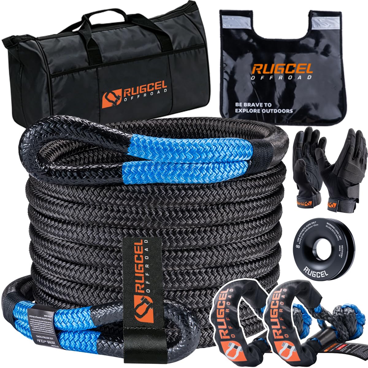 Portable Electric Winch and Kinetic Recovery Rope Kit