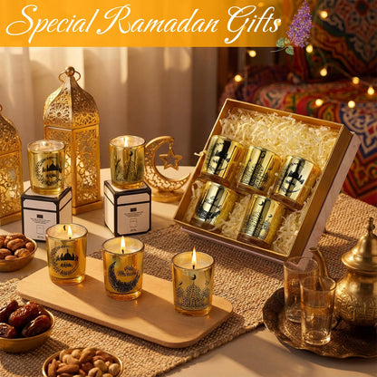 MTLEE 12 Pcs Ramadan Gifts Ramadan Mubarak Scented Candle Jar Eid Candles Eid Religious Novelty Candle Mubarak Gift for Home Muslim Islam Gifts Festival Decor(Gold)
