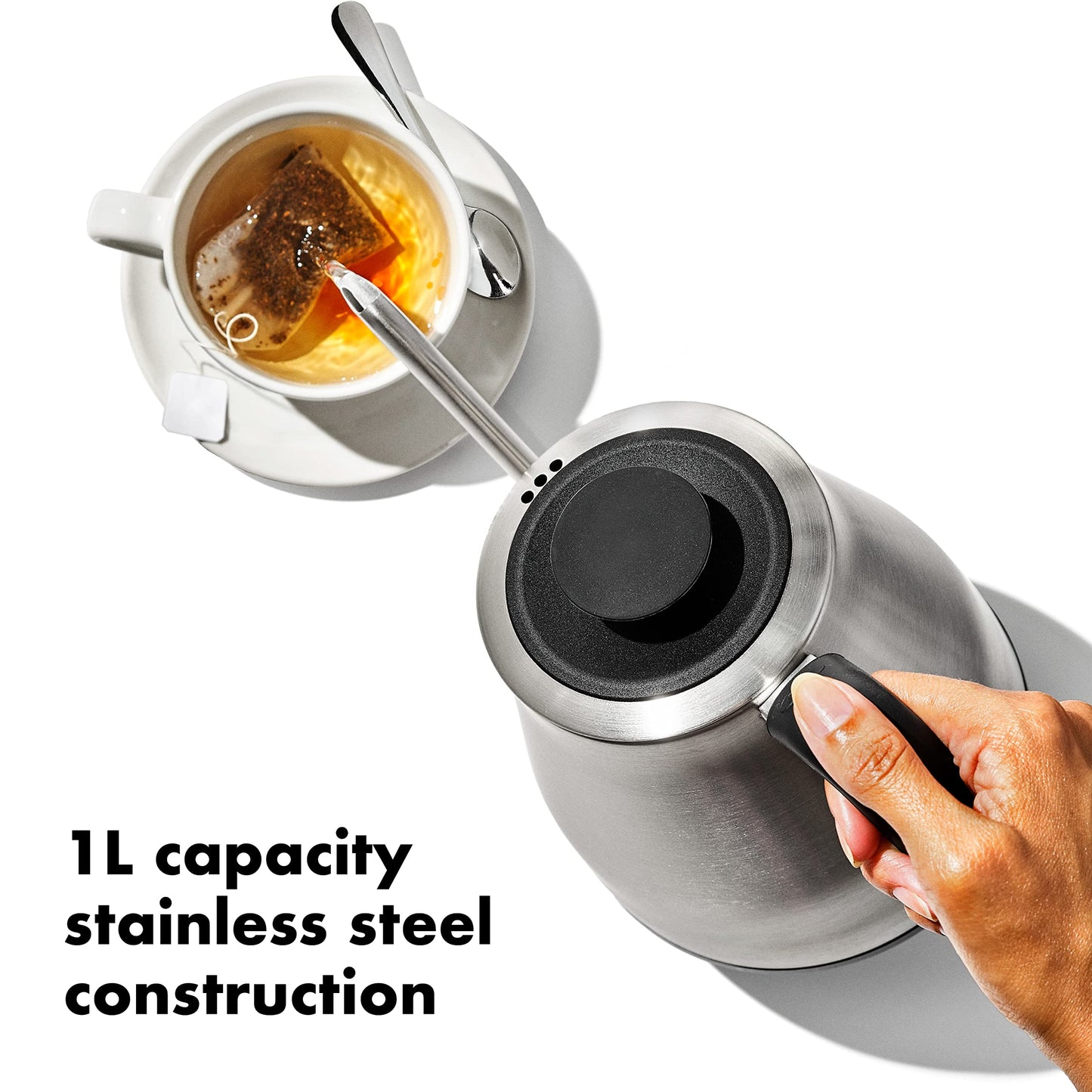 OXO Brew Adjustable Temperature Pour Over Kettle, 1 L, Gooseneck Electric Kettle, Stainless Steel with Timer