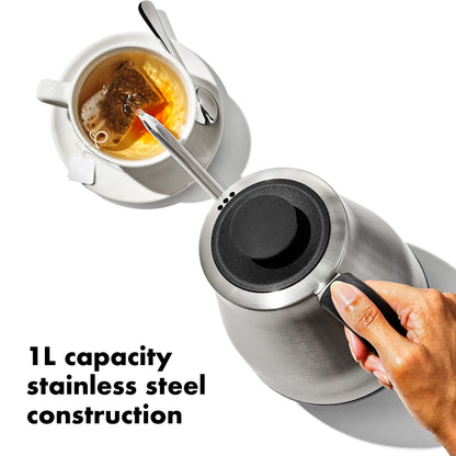 OXO Brew Adjustable Temperature Pour Over Kettle, 1 L, Gooseneck Electric Kettle, Stainless Steel with Timer