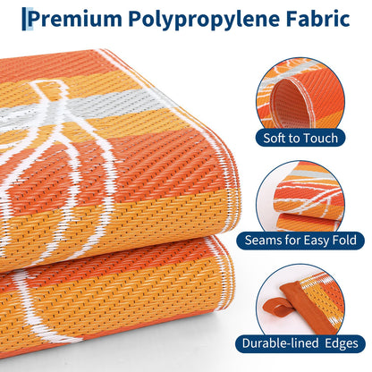 Garvee 10x14 Outdoor Waterproof Rug, Floral Outdoor Area Rug，Reversible Plastic Straw Patio Rug, Portable Camping Mat for RV, Picnic, Beach, Balcony, Garden & Camping Orange
