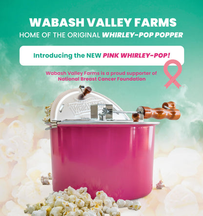 Original Whirley Pop Popcorn Machine – 3-Minute Stovetop Popcorn Maker, Home Movie Night, Movie Snacks, Game Night Snacks – Wabash Valley Farms - Aluminum Pot With Nylon Gears – (Pink)