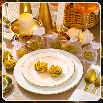 Treela 50 Set Flower Candles Wedding Favor for Guests Mini Gold Rose Shaped Tealight Candles for Return Gift Wedding Birthday Bridal Shower Housewarming Party