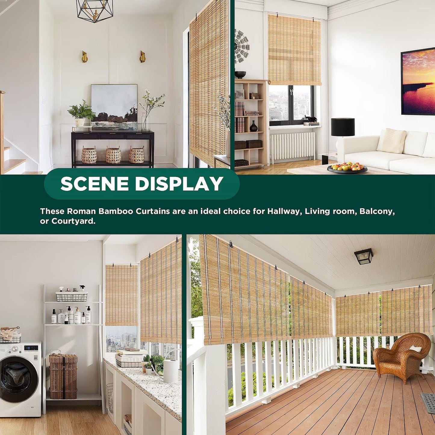 Bamboo Blinds for Interior Windows, Easy to Install Bamboo Shades for Indoor Windows, Custom Roller Shades for Indoor Window and Outdoor Patio, 48" W x 85" H