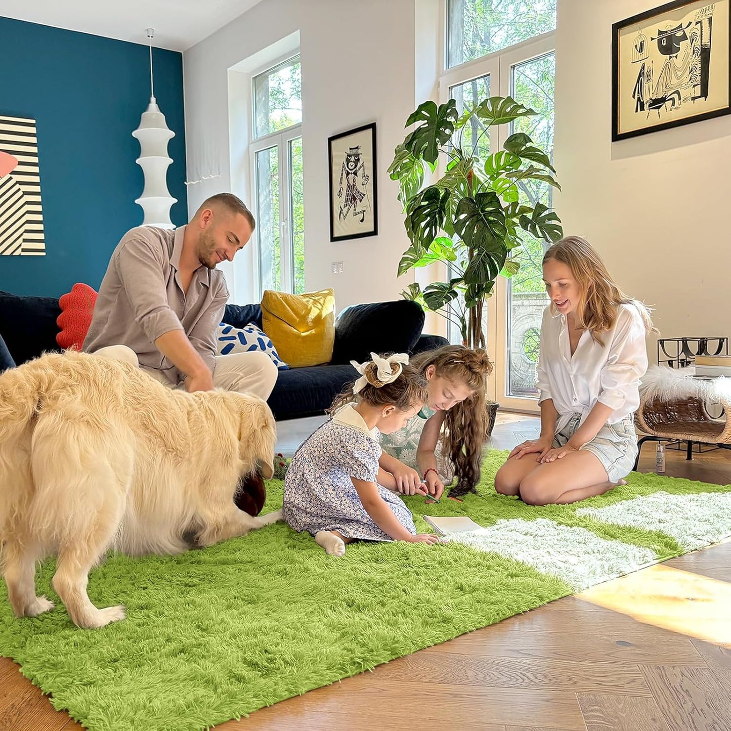 OLANLY Machine Washable 2x4 Runner Rugs - Soft Fluffy Shaggy Indoor Carpet for Bedroom & Hallway | Grass Green
