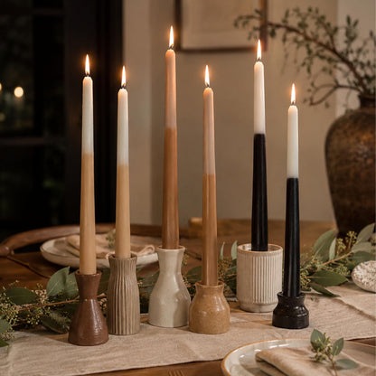 10 Inch Taper Candles Set of 6, Handmade Unscented Candle Stick Brown Beige Black Color Block Dinner Candles for Candlestick Holders, Wedding Table Centerpieces