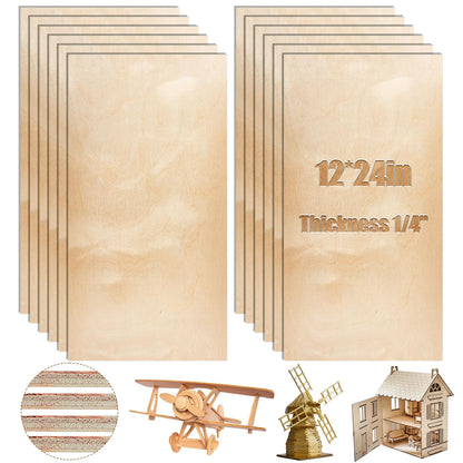 Juexica 12 Pcs 6 mm Baltic Birch Plywood 12 x 24 Inch Craft Wood Unfinished Plywood Sheets for Laser Cutting Engraving Burning DIY Crafts Drawing Painting Projects