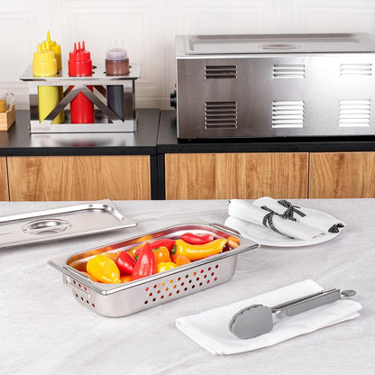 Restaurantware One Third (1/3rd) Perforated Steam Table Pan - 2.5" Deep - Collapsible Handles - Anti Jam - Commercial Grade Stainless Steel - 1ct Box - Met Lux