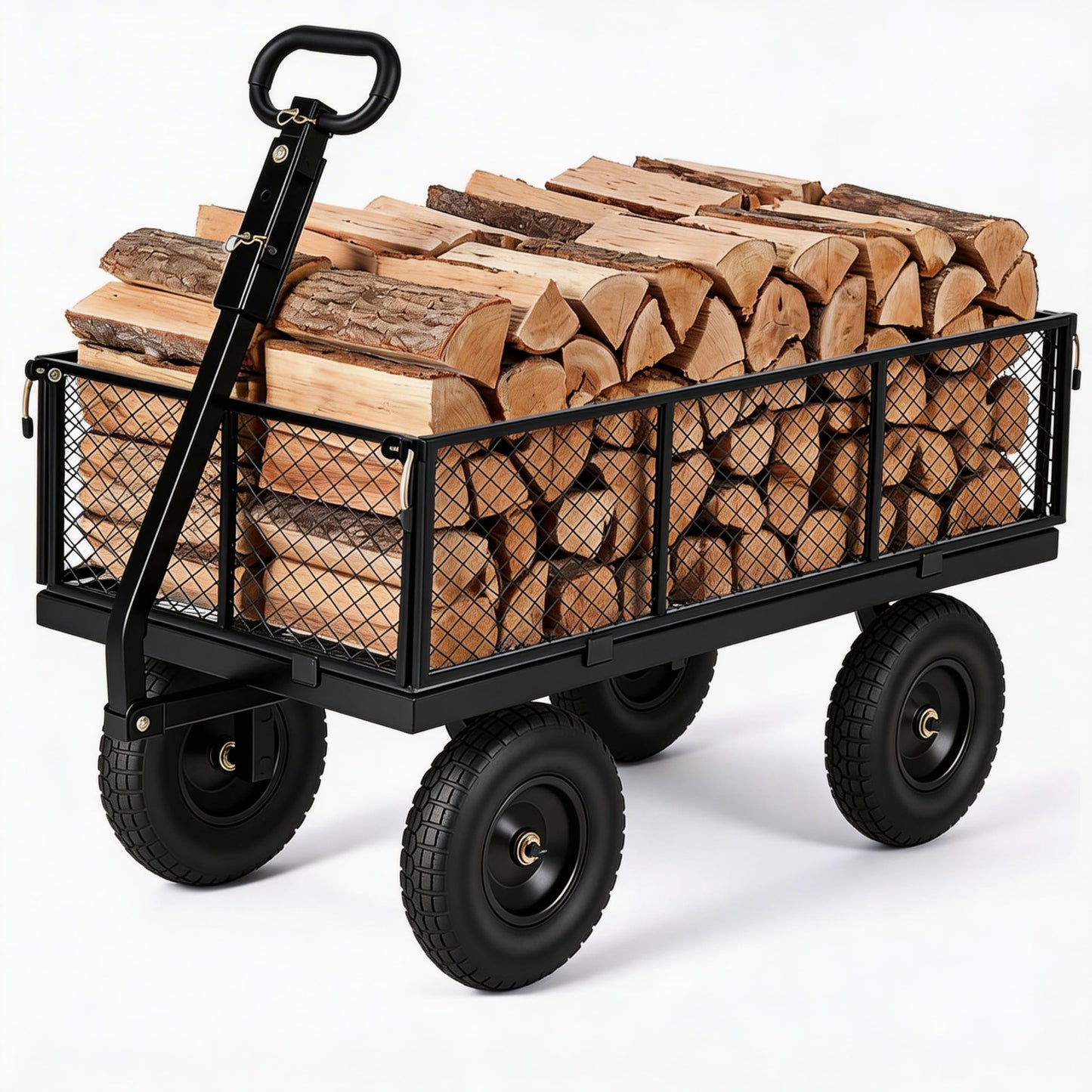 GarveeTech 1000LBS Heavy Duty Steel Garden Cart, Garden Wagon Cart on Wheels, Metal Yard Utility Wagon with Removable Mesh Sides, 13" All Terrain Tires, 180° Rotating Handle for Lawn, Garden, Farm