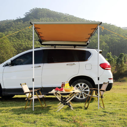 VEVOR Vehicle Awning 4.6'x6.6' Roof Rack Pull-Out Sun Shade UV50+ PU3000mm, Retractable Weatherproof 4x4 Side Awning for SUV Outdoor Camping & Overland (Hardware Included), w/Waterproof Storage Bag