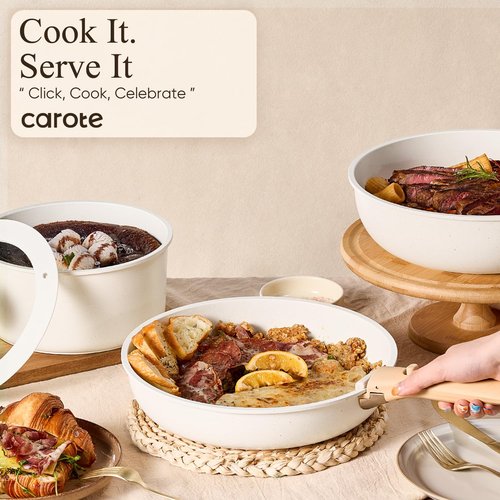 CAROTE 19pcs Pots and Pans Non Stick, Cookware Sets Detachable Handle, Induction Kitchen Pots and Pans,NonStick Cooking Set, Oven/Dishwasher/Fridge Safe, Space Saving