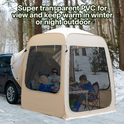 EighteenTek SUV Tent Attachment for Camping with Mesh Walls and PVC - 5 Person Car Cabana - All Weather Proof Pod Shelter Pop Up Clear View Tailgate Tent for Car SUV Van, 7’X7’X7.2’H
