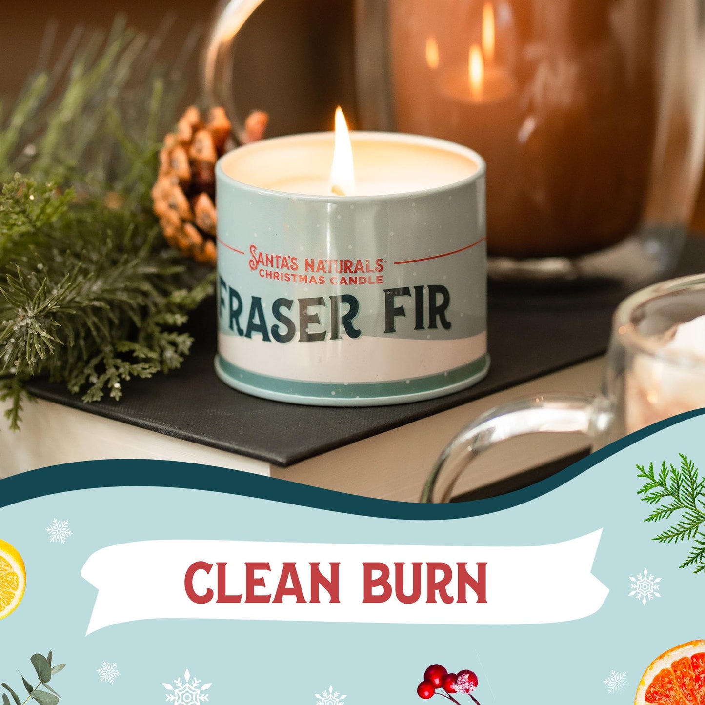 Santa's Naturals Fraser Fir Christmas Candle for Holidays & Gifts, Fresh Cut Tree Scent, Soy & Beeswax Blend, 30+ Hour Burn, 9 oz