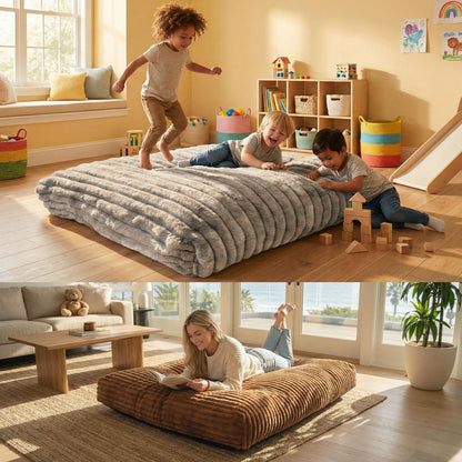 Matini Home Large Crash Pad - High-Density Foam Floor Landing Mat with Washable Cover, Professional Gymnastics Training Equipment for Impact Support, Jumping and Lounging - Light Gray, 60" x 60