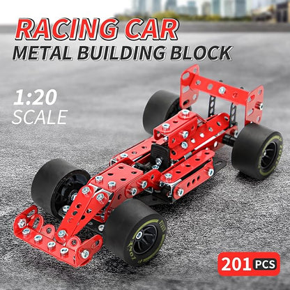 BESTYMXY Building Kit Car Model 1:20 Scale Race Car Metal Model STEM Project Building Assembly Toy Set STEM Projects Toys for Boys 8-12 Red Vehicle DIY Assembly Metal Model
