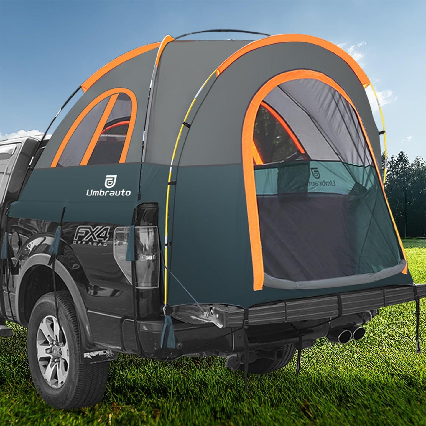 Truck Bed Tent 6.4' ~ 6.7' Easy Set Up Umburato Pickup Truck Tents for Camping, Waterproof PU3000mm Canopy for Truck Camper, Portable, Spacious for 2 Person Green
