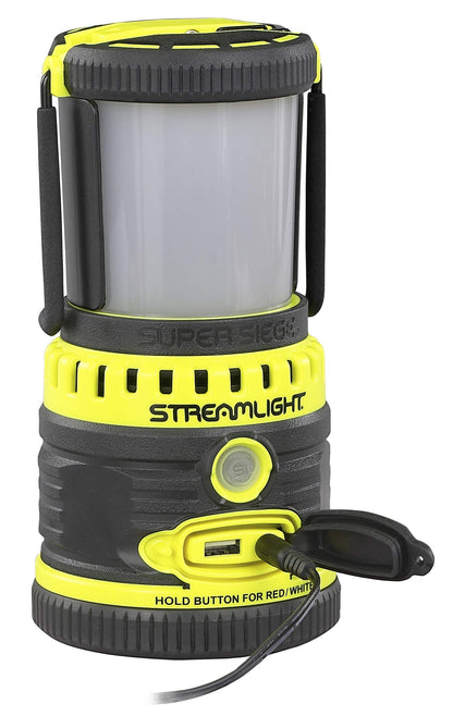 Streamlight 44945 Super Siege 1100-Lumen Rechargeable Outdoor Hand Lantern/Flashlight with 120-Volt AC Charger and Portable USB Charger, Yellow