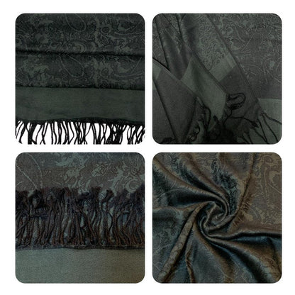 Wendyfull Pashmina Shawls and Wraps w/Fringe Two Tone Vintage Jacquard Paisley Rave Scarf for Weddings Festival (Black)