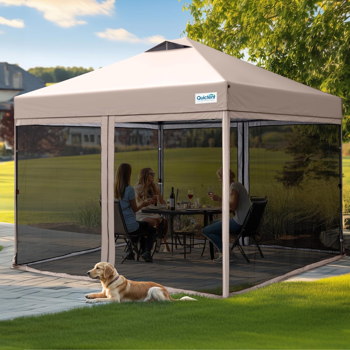 Quictent 10'x10' Pop up Screened Canopy Tent with Mosquito Netting, Portable Easy up Outdoor Screen House Shelter for Patio, Camping and Picnic, Includes Wheeled Carry Bag