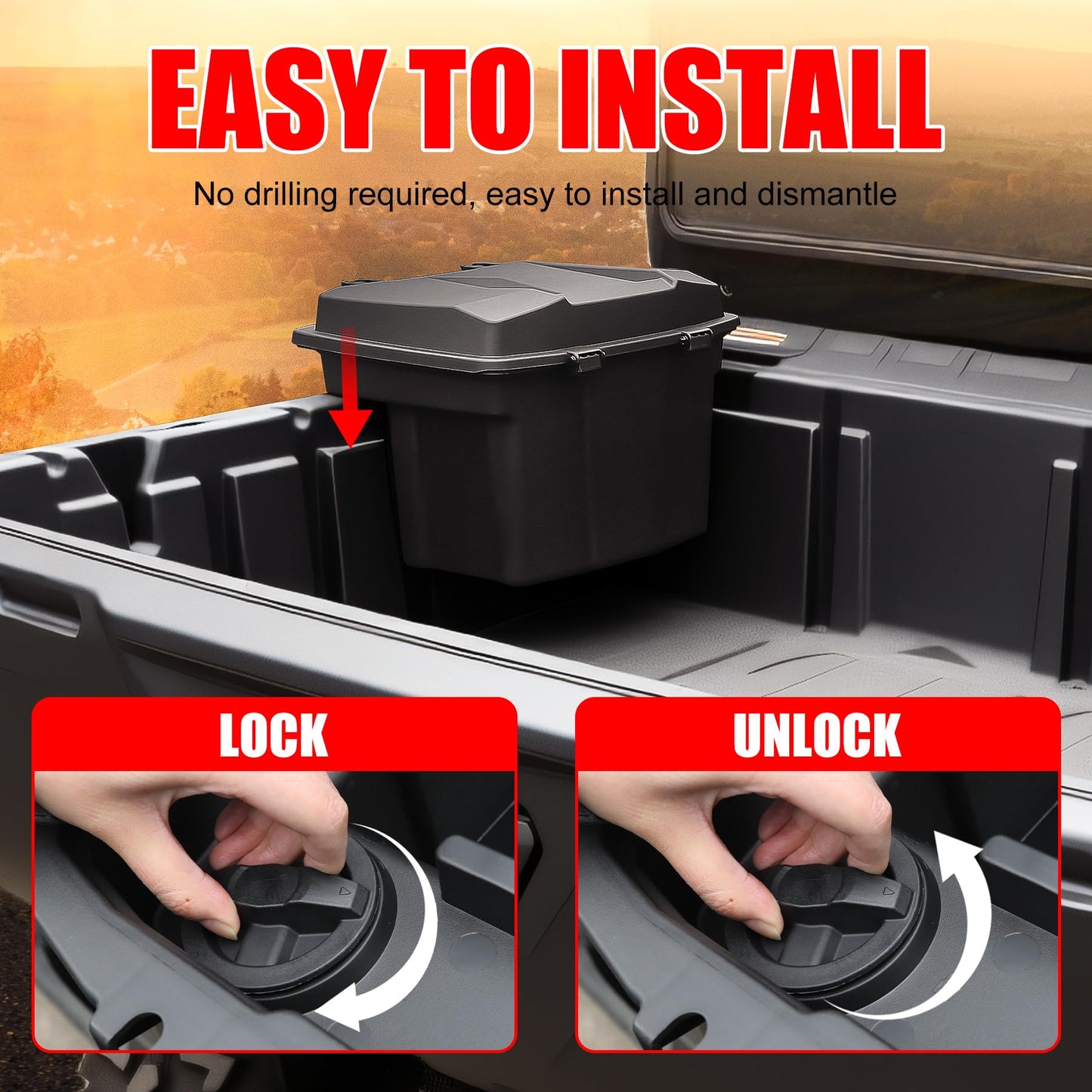 XATVXUTV 20L UTV Cargo Storage Box for Can-Am Defender/Commander, Waterproof Removable Rear Bed Storage Bin with Top Tool Tray for Can Am Defender HD5 HD7 HD8 HD9 HD10 Max/Commander Accessories