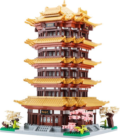 Chinese House Asian Architecture Micro Building Blocks Yellow Crane Tower for Adults - Decorative DIY Gift for Age of 14+
