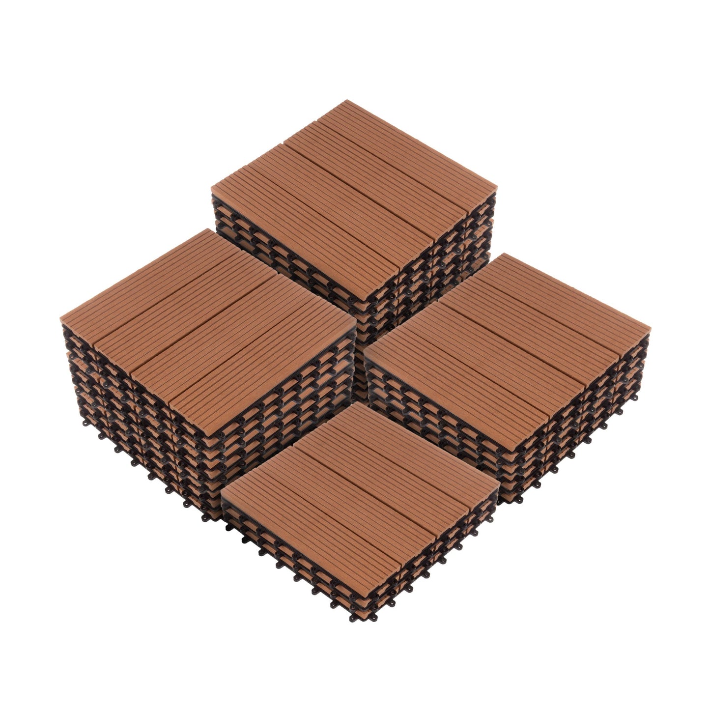 Interlocking Deck Tiles - 30-Pack 11.6-in Wood Plastic Composite All-Weather Outdoor Flooring Balcony Poolside or Patio by Pure Garden (Brown)