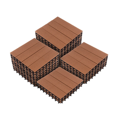 Interlocking Deck Tiles - 30-Pack 11.6-in Wood Plastic Composite All-Weather Outdoor Flooring Balcony Poolside or Patio by Pure Garden (Brown)