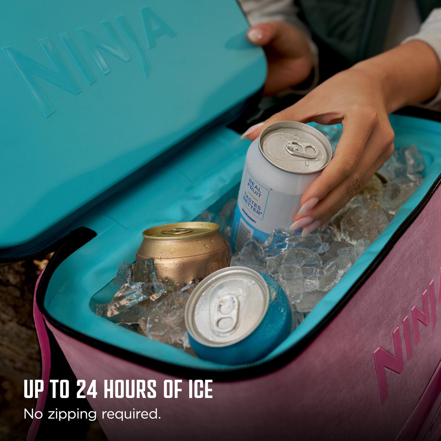 Ninja FrostVault Go Backpack Soft Cooler with Cold Dry Zone Storage, Ergonomic Backpack Straps for Lightweight Carrying, Premium Heavy Duty Insulated Cooler, Keeps Ice for Hours, Petal Pink, FF136PK