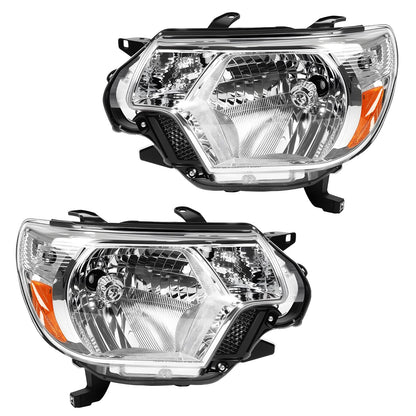 Headlights Compatible with 2012 2013 2014 2015 Toyota Tacoma Headlights Lamps Front LightsChrome Housing Amber Reflector Plug and Play 1 Pair Driver and Passenger Side Clear Lens