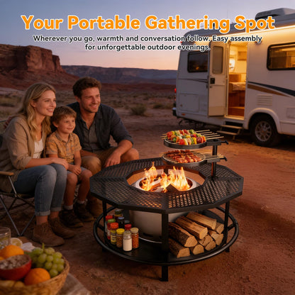Fire Pit Surround Tabletop - 360° Fire Pit Guard for Solo Stove Bonfire & Ranger, Portable Protective Barrier for Wood Burning Fire Pits Up to ⌀21", UV-Resistant Outdoor Fabric (Firepit Not Included)