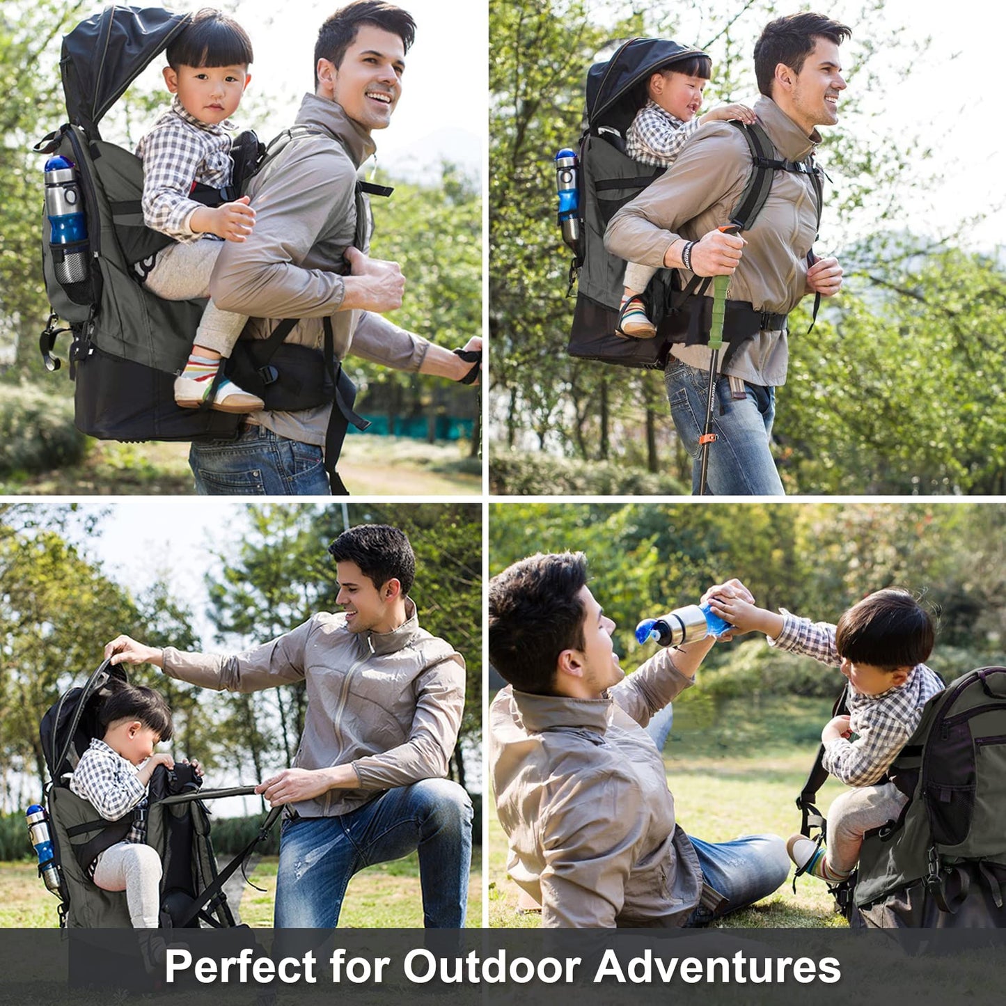 Baby Backpack Carrier, Safe Toddler Hiking Backpack Carrier Camping Child Carriers with Rain Cover Child Kid Sun Shade Large Storage Insulated Pocket, Adjustable Padded Children Seat