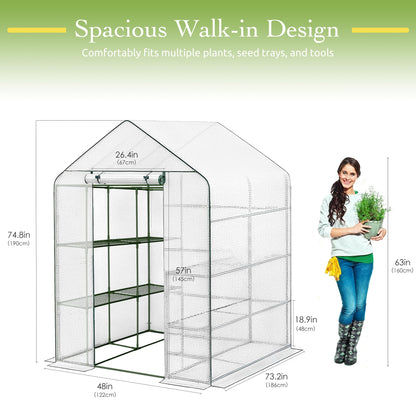 OnlyGarden Greenhouse for Outdoors, Walk in Greenhouse with PE Cover PE-Coated Steel Frame, Large Plant Hot House for Outside, 3 Tier 8 Shelves Portable Green House Winter 48" x 73.2" x 74.8"