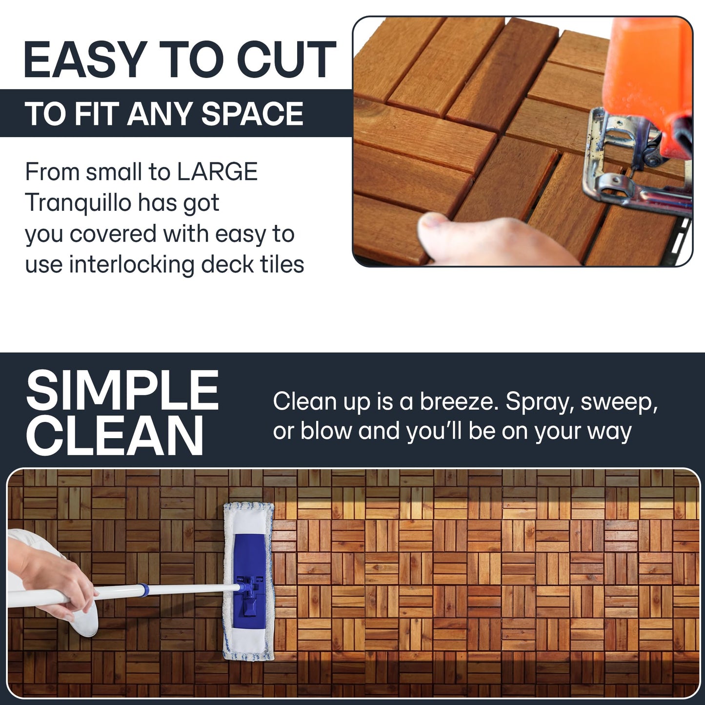 Tranquillo Interlocking Deck Tiles 12”x12”, Acacia Wood Patio Tiles, Waterproof Flooring Tiles for Indoor and Outdoor – Non-Slip, Easy Installation (Natural - Crossed Pattern, 30 Pcs - 30 Square Ft)