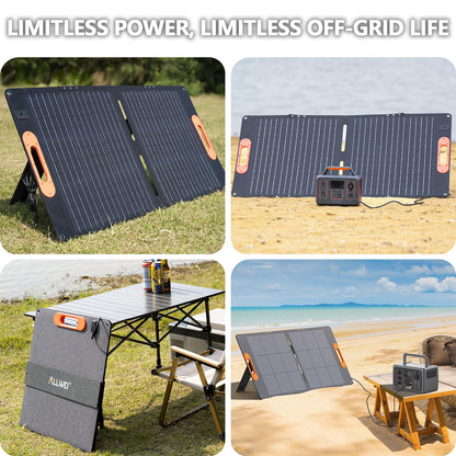 ALLWEI 100W Portable Solar Panel for 300/500 Power Station Solar Generator, 18V Solar Battery Charger with Adjustable Kickstand, Waterproof IP68 for RV Camping Trip Outdoor