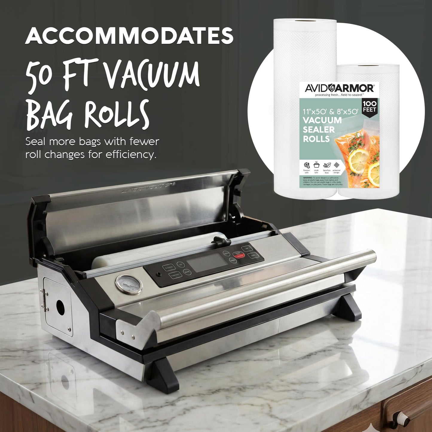 Avid Armor Vacuum Sealer A420XL – 16" Wide Seal Bar for Wider Bags, Fits 50 ft Rolls, Seals Multiple Quart Bags, Food Saver for Kitchen Storage, Sous Vide, Marinating