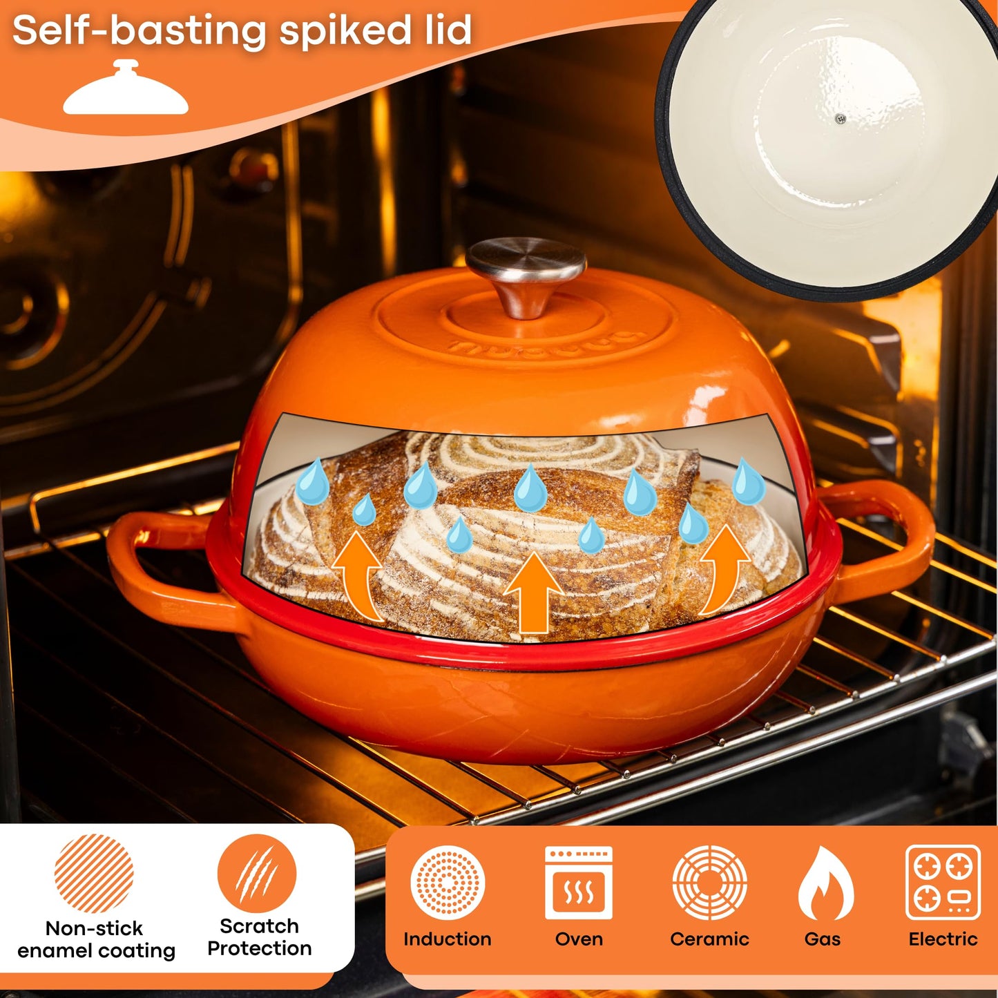 Nuovva Enamelled Cast Iron Cookware Bundle – Dutch Oven Pot with Lid, Casserole Dish & Bread Loaf Pan – Premium Ovenproof Cookware Set for Baking, Roasting & Everyday Cooking