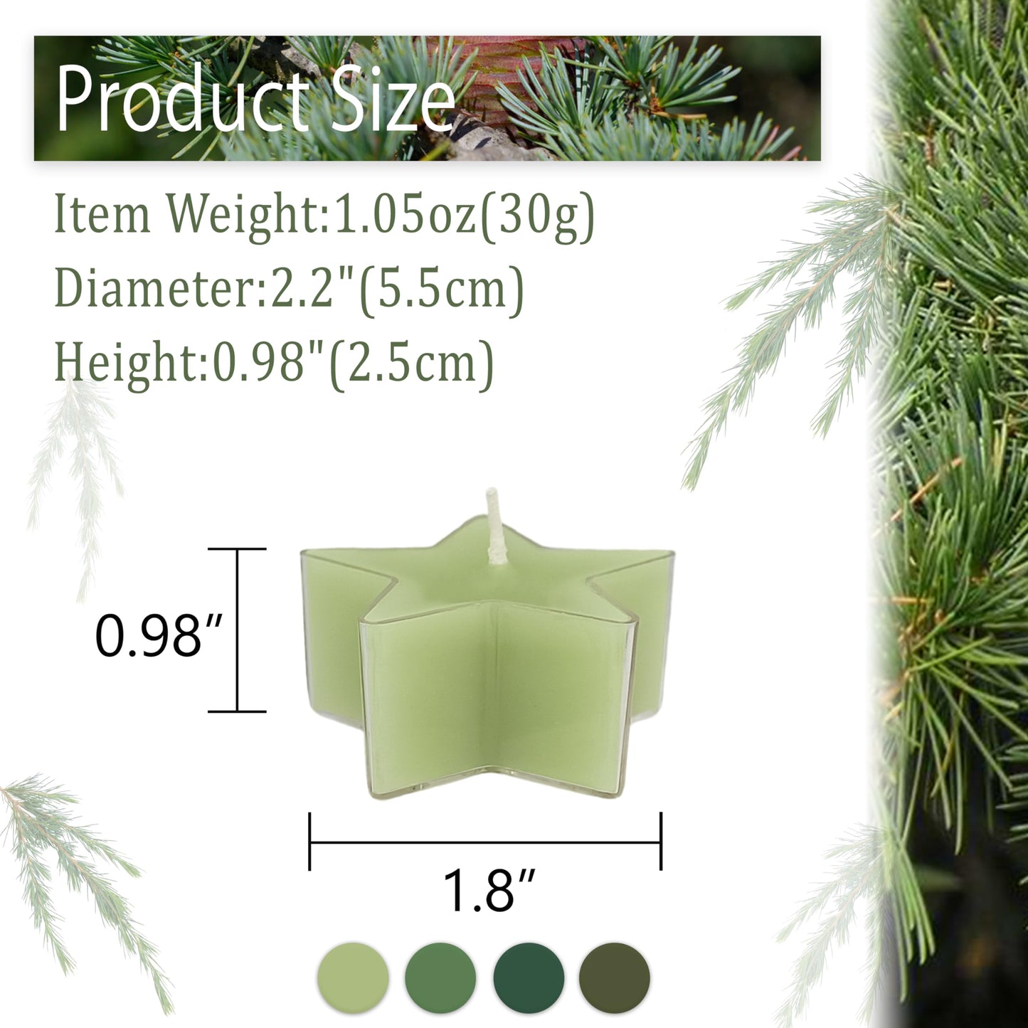 Tea Lights Gradation Green Star Tea Candles Set of 12 – Tealight Candles with Cedar Scent, Long Burning Handmade Tealights for Wedding Meditation Home Decor Gift
