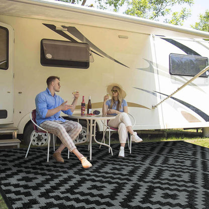 Outdoor Patio Plastic Straw Rug - 9x18 ft Outdoor Camping Rug Waterproof Reversible, Area Carpet Patios Clearance RV, Outside Porch Balcony Deck for Camper, Black & Grey