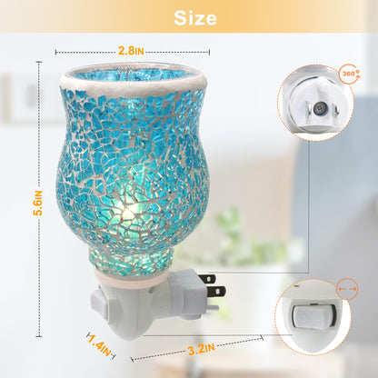CVHOMEDECO. Mosaic Wall Plug-in Electric Wax Melt Warmer Decorative Mosaic Fragrance Warmer for Scented Candle, Wax Melts, Tarts and Fragrance Oils, Night Light Decor., Sky Blue