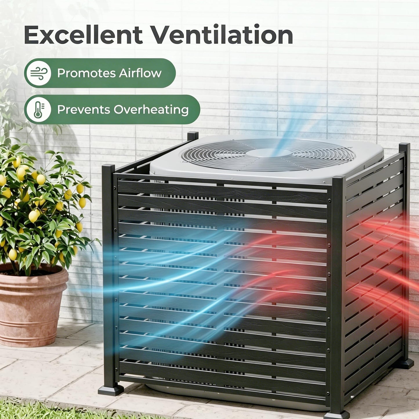 Trygoal Air Conditioner Fence Panels, 38" W x 39" H Pool Equipment Enclosure, Fence to Hide Trash Cans, Outdoor AC Unit Hider, Horizontal HDPE Privacy Fence, Outdoor Privacy Screens, Black