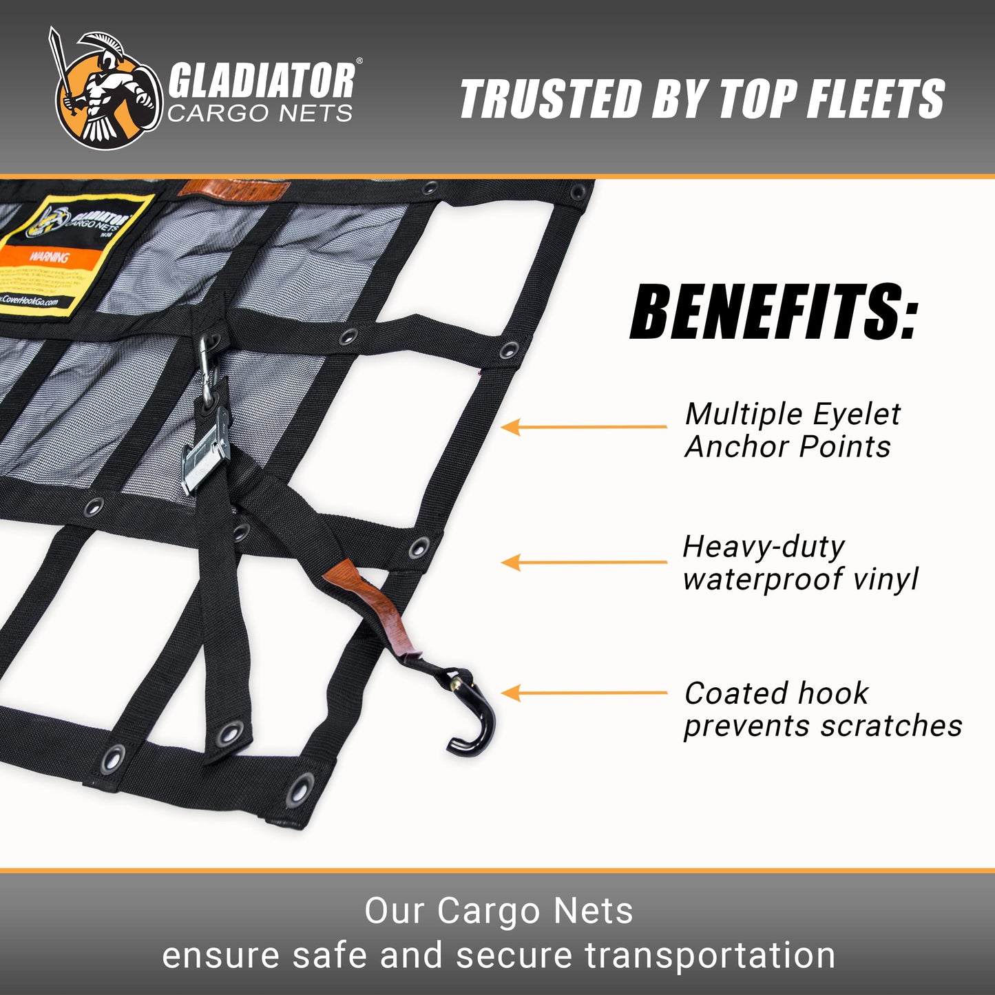 GLADIATOR CARGO NETS - Heavy Duty Cargo Net - Truck Accessory - Cargo Carrier -Truck Organizer - Medium-Trailer-Pickup-Boat-Jeep-SUV-Camping-(WLL): 1,500 lbs (MGN-100) 6.75' x 8' ft.