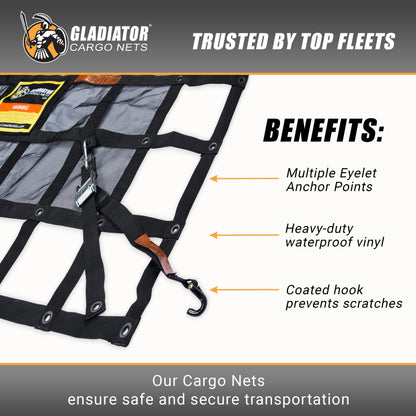Gladiator Cargo Nets - Heavy Duty Truck Cargo Net - Extra Large- Perfect forTrailer, Boat, dumsters, Camping, Hunting, (XGN-100) 10' x 12' ft.