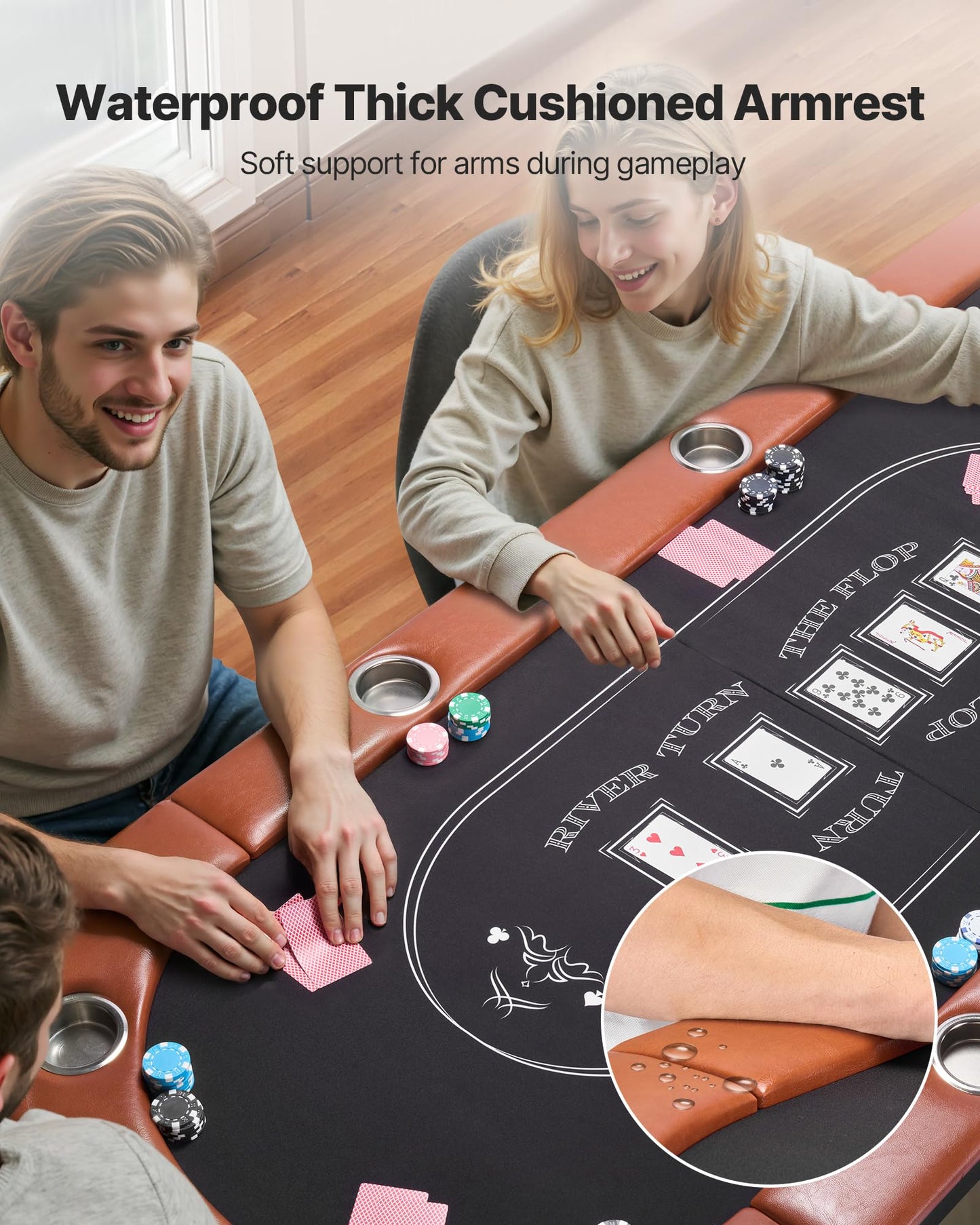 VEVOR Foldable Poker Table, 8 Player 72 in Folding Casino Leisure Table with Padded Rails and Cup Holders, Oval Portable Game Tables with Felt & Metal Legs, for Texas Hold'em Game and Blackjack