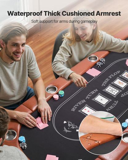 VEVOR Foldable Poker Table, 8 Player 72 in Folding Casino Leisure Table with Padded Rails and Cup Holders, Oval Portable Game Tables with Felt & Metal Legs, for Texas Hold'em Game and Blackjack